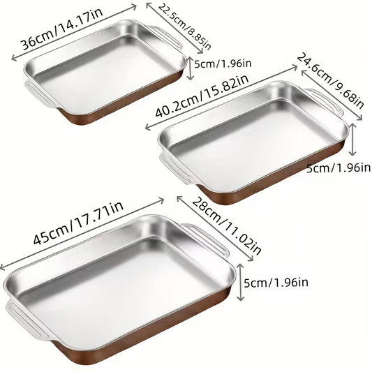 3pcs Set of Stainless Steel Baking Pans with Handles